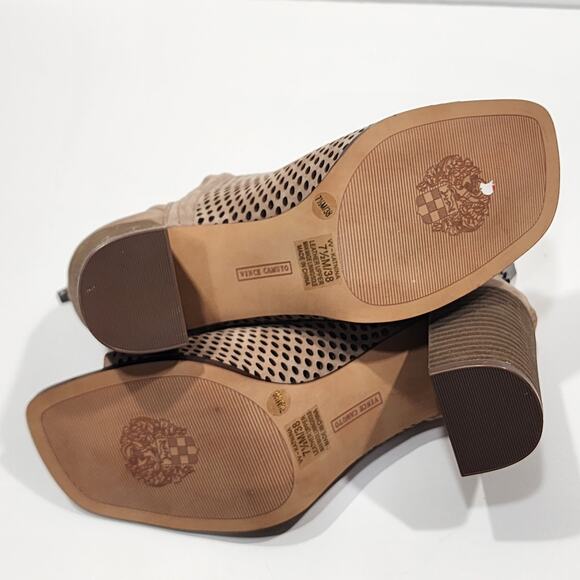 Vince Camuto Katnina Bootie Perforated Leather Open Toe Size 7.5 M Taupe - Picture 12 of 14